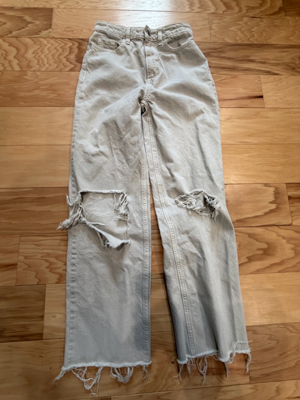 Pacsun 90's Boyfriend Jeans Distressed Beige Waist 25 Grunge raw hem